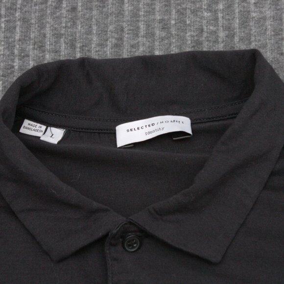 Selected Homme Identity Men's Long Sleeve Polo Shirt Collared Black Large Cotton - Picture 4 of 5